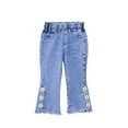 thumbnail image 1 of XBASW Toddler Kids Flare Denim Pants for Girl's Elastic Waist Raw Hem Jeans Spring Fall Trousers 1-6Y, 1 of 12