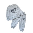 thumbnail image 1 of XBASW Toddler Kids Fleece Sweatsuit Outfit Letters Thick Pullover Sweatshirt + Sweatpants Fall Winter Tracksuit Set for Boys Girls 3-8 Years, 1 of 10
