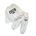 thumbnail image 1 of XBASW Toddler Kids Fleece Sweatsuit Outfit Letters Thick Pullover Sweatshirt + Sweatpants Fall Winter Tracksuit Set for Boys Girls 3-8 Years, 1 of 10