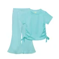 thumbnail image 1 of XBASW Toddler Kids Girl's T-Shirt Flare Leggings Two Piece Outfits Summer Short Sleeve Bowknot Tees Shirt Soild + Bell Bottom Flared Pants Sets 1-10Y, 1 of 10