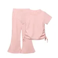 thumbnail image 1 of XBASW Toddler Kids Girl's T-Shirt Flare Leggings Two Piece Outfits Summer Short Sleeve Bowknot Tees Shirt Soild + Bell Bottom Flared Pants Sets 1-10Y, 1 of 10