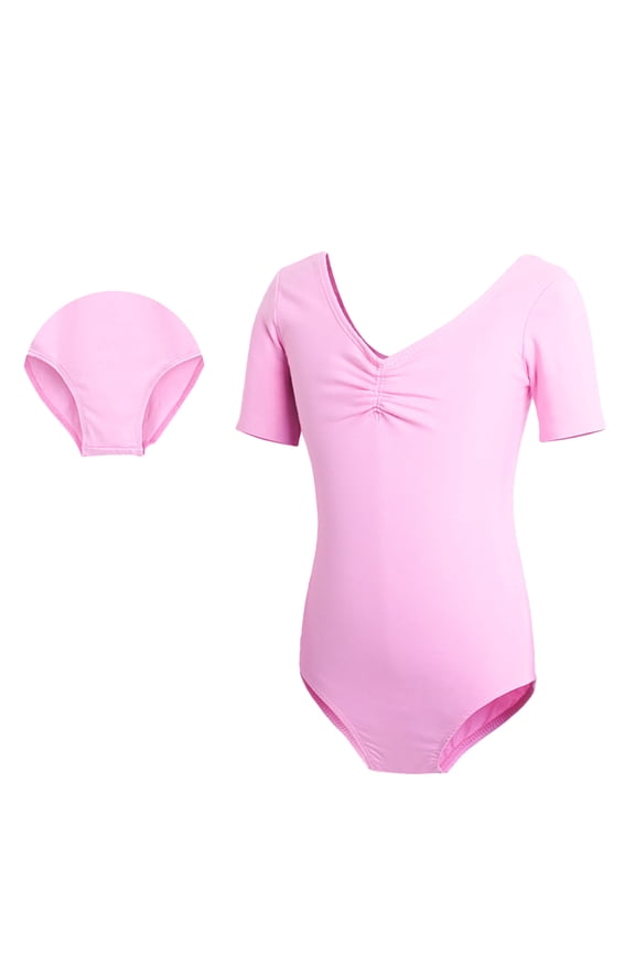 Toddler Kids Girls Leotard Gymnastics Short Sleeve Closed Crotch Dance Ballet Outfit 5-16 Years Girls Cotton Biketards for Teen