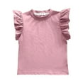 thumbnail image 1 of XBASW Toddler Kids Girls Ruffled Sleeve T-Shirt Crewneck Pullover Tops Comfort Summer Cotton Tees for 1-7 Years, 1 of 9