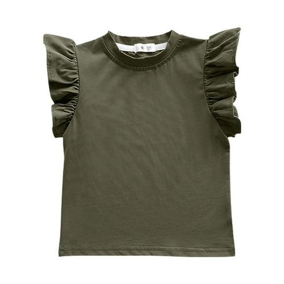 XBASW Toddler Kids Girls Ruffled Sleeve T-Shirt Crewneck Pullover Tops Comfort Summer Cotton Tees for 1-7 Years