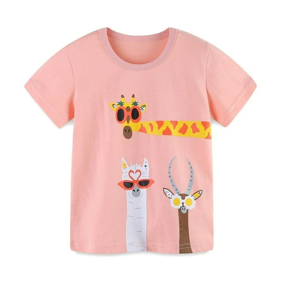 XBASW Toddler Kids Girls Short Sleeve T-Shirt Cartoon Animals Printed Tee Shirt Summer Casual Tees Tops 2-6Y