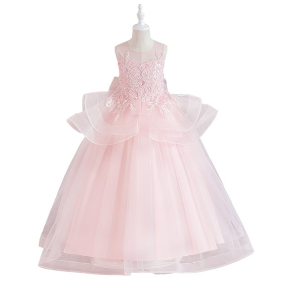 XBASW Toddler Kids Girls Tulle Tutu Princess Dress Flower Girl Sleeve Mesh Dress Girls Birthday Bridesmaid Performance Party Gown Dress for 5-12 Years