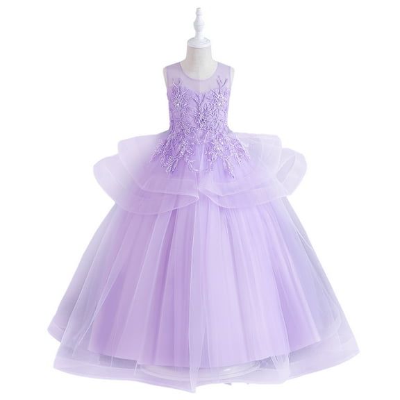 XBASW Toddler Kids Girls Tulle Tutu Princess Dress Flower Girl Sleeve Mesh Dress Girls Birthday Bridesmaid Performance Party Gown Dress for 5-12 Years