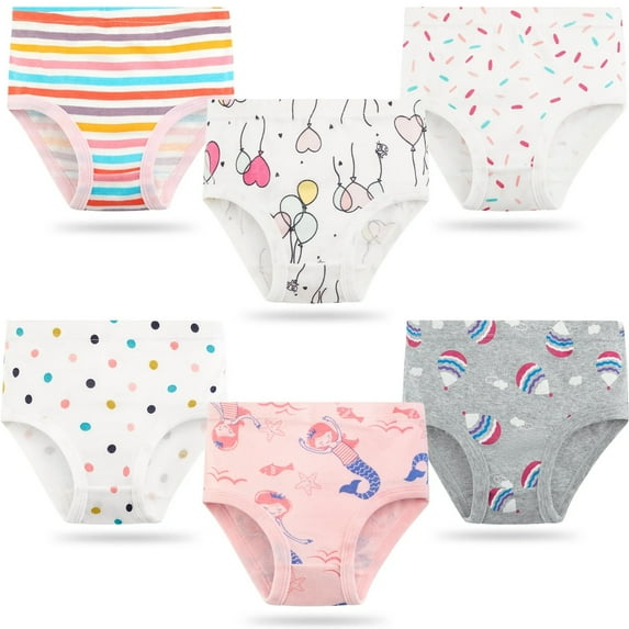 XBASW Toddler Kids Girls Underwear Cotton Briefs Print Soft Panties Breathable Triangle Shorts Undies Pack of 6 (4-10T)