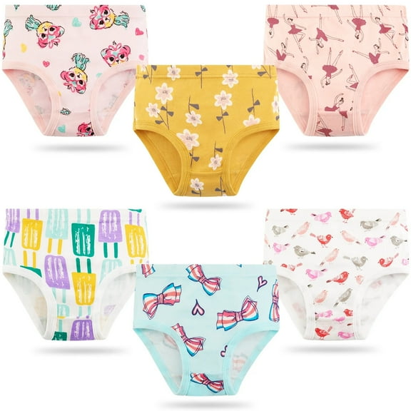 XBASW Toddler Kids Girls Underwear Cotton Briefs Print Soft Panties Breathable Triangle Shorts Undies Pack of 6 (4-10T)