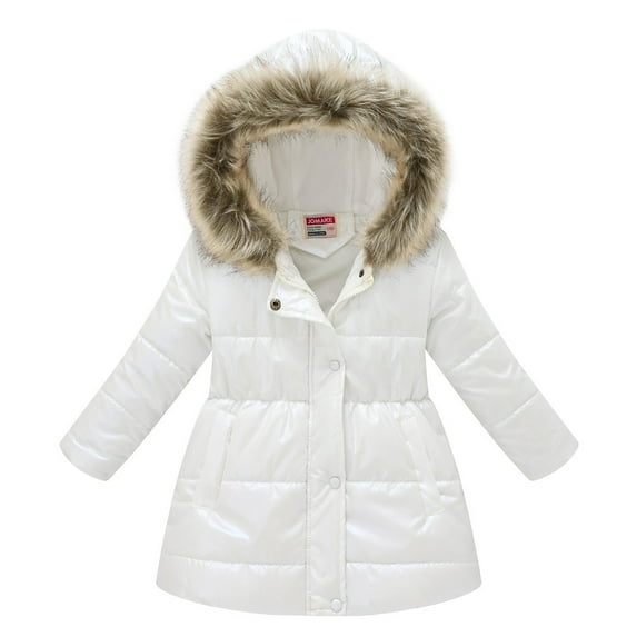 XBASW Toddler Kids Girls Winter Parka Coat Waterproof Puffer Cotton Jacket Hooded Warm Outwear Med-Length Children Cotton Jacke for 3-12 Years