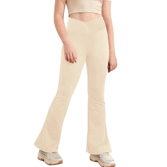 XBASW Toddler Kids Girls Yoga Flare Pants Solid Color Bell Bottom Spring Autumn Stretch Flare Leggings Trousers for Girls 3-10Y