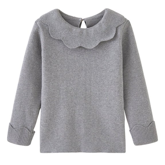 XBASW Toddler Kids Long Sleeves T-Shirt for Girls Solid Color Doll Collar Bottom Tops Spring Autumn Baby Ribbed Knit Pullover Tees for 1-6Y