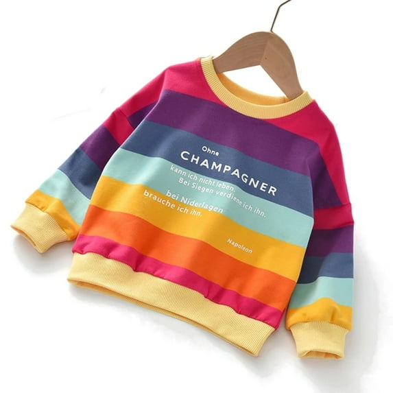 XBASW Toddler Kids Rainbow Stripe Sweatshirt Baby Crewneck Sweater Tops Spring Fall Jumper Jacket for Girls Boys 1-6T