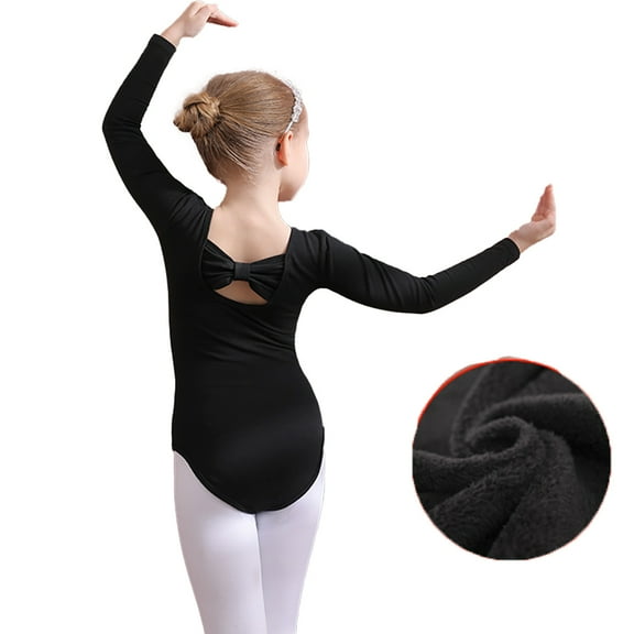 XBASW Toddler Winter Fleece Leotards for Girls Long Sleeve Gymnastic Bow Tie Back Ballet Dance Outfits for Kids Size 3-11Y