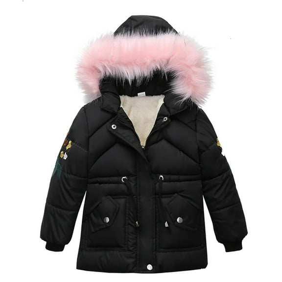 XBASW Toddlr Baby Girls Winter Coat Puffer Cotton Jacket Kids Girls Hoodie Fleece Outerwear Elastic Cuffs Snowsuit Size 3- 6T