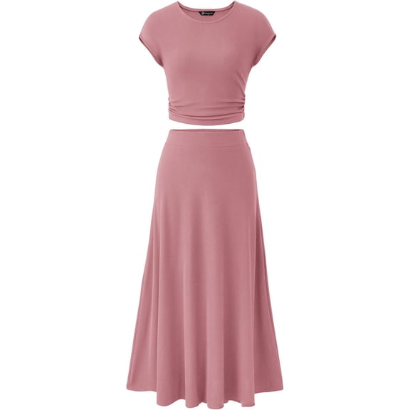 XBASW Two Piece Skirt Set for Women Summer Knit Short Sleeve Top   High Waisted Skirt Travel Vacation Matching Lounge Outfits S-XL