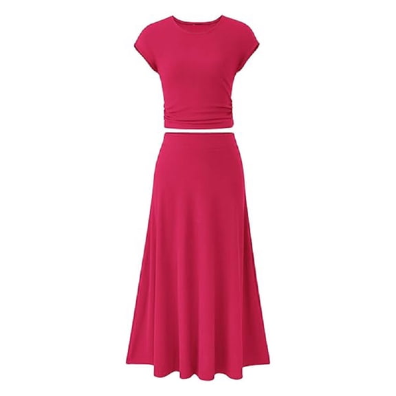 XBASW Two Piece Skirt Set for Women Summer Knit Short Sleeve Top   High Waisted Skirt Travel Vacation Matching Lounge Outfits S-XL