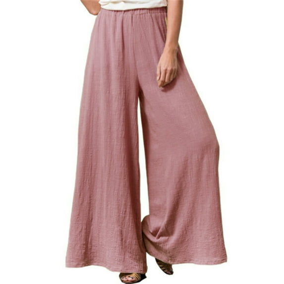 XBASW Women' S Wide Leg Pants Cotton Linen Trousers Elastic Waist Casual Palazzo Pants with Pockets for Womens S-5XL