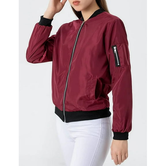 XBASW Women's Bomber Jacket Lightweight Casual Coat Spring Fall with Zip Pockets Outwear S-2XL