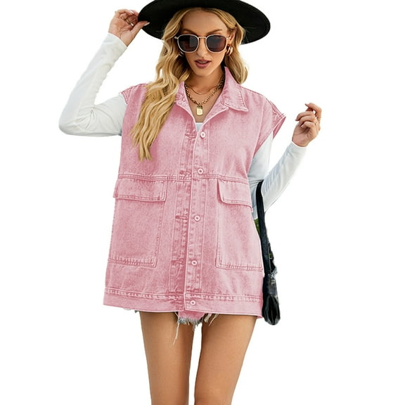 XBASW Women’s Denim Jean Vest Oversized Button down Jean Waistcoat Summer Sleeveless Jacket XS- XL
