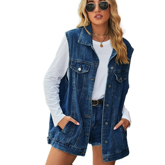 XBASW Women's Denim Vest Oversized Casual Waistcoat Classic Button Jeans Sleeveless Jacket for Spring Summer XS- XL