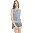 thumbnail image 1 of XBASW Women's Denim Vest Striped Patchwork Jean Waistcoat Womens Large Size Slim Sleeveless Jackets S- 5XL, 1 of 10