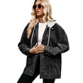 thumbnail image 1 of XBASW Women's Hooded Denim Jacket Oversized Long Sleeve Jean Jacket Vintage Top Coat with Detachable Hood S -XXL, 1 of 12