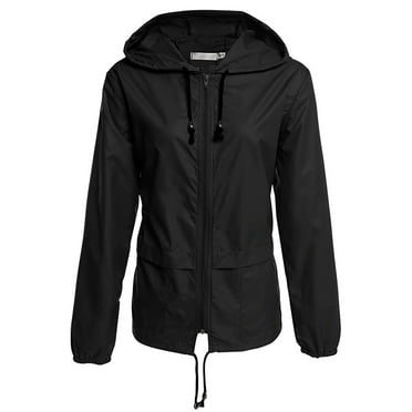 XBASW Women's Hooded Rain Jacket Wind & Waterproof Light Coats Spring Fall Zipper Raincoat for Womens