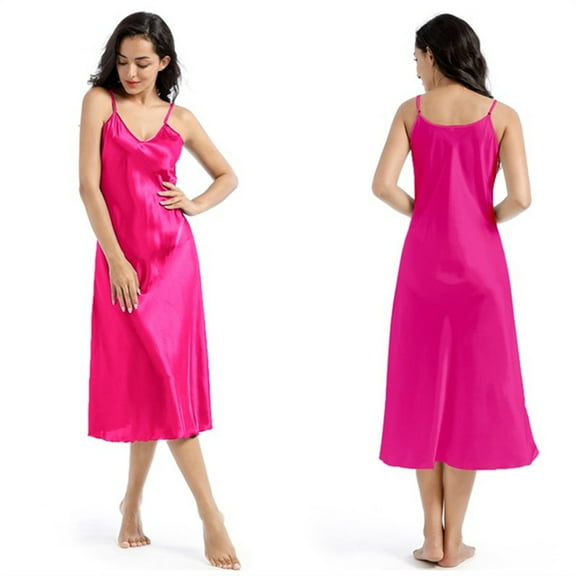XBASW Women's Satin Slip Nightgowns 1PCS Adjustable Strap Sleepwear Silky Long Nightdress V Neck Under Dress