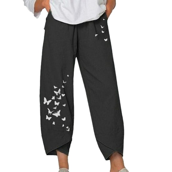 XBASW Women's Wide Leg Pants Cotton Linen Harem Pants Spring Summe Floral Print Trousers for Womens S-5XL