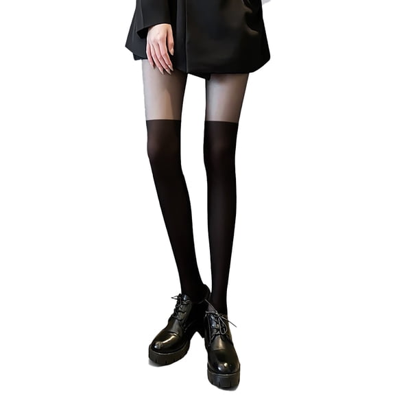 XBASW Womens Control Top Pantyhose with Run Resistant Light Sheer Tights for Women's False Two-Piece Spliced Black Stockings