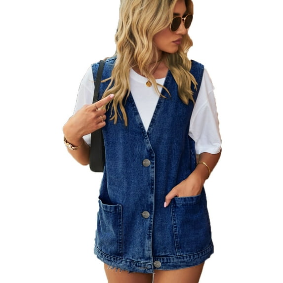 XBASW Womens Cotton Denim Vest for V-Neck Jean Waistcoat Sleeveless Button down Denim Jacket S-3XL