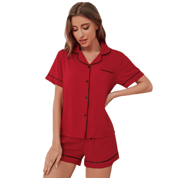 XBASW Womens Cotton Pajamas Set Short Sleeve Pjs Set Soft Button down Sleepwear Loungewear for Summer S-XL