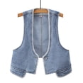 thumbnail image 1 of XBASW Womens Denim Vest Beading Sleeveless Jackets V-Neck Jean Waistcoat Top for Womens S-3XL, 1 of 8