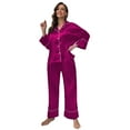 thumbnail image 1 of XBASW Womens Satin Pajama Set Solid Color Silk Pjs Outfit Long-Sleeved Sleepwear Button down Spring Fall Loungewear S-XL, 1 of 11