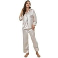 thumbnail image 1 of XBASW Womens Satin Pajama Set Solid Color Silk Pjs Outfit Long-Sleeved Sleepwear Button down Spring Fall Loungewear S-XL, 1 of 11