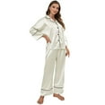 thumbnail image 1 of XBASW Womens Satin Pajama Set Solid Color Silk Pjs Outfit Long-Sleeved Sleepwear Button down Spring Fall Loungewear S-XL, 1 of 11