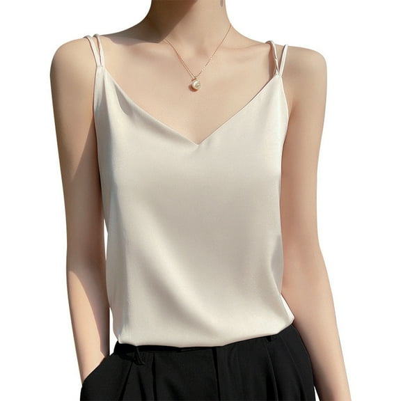 XBASW Womens Silk Satin Tank Top V Neck Camisole Cami Spaghetti Strap Sleeveless Top S-3XL