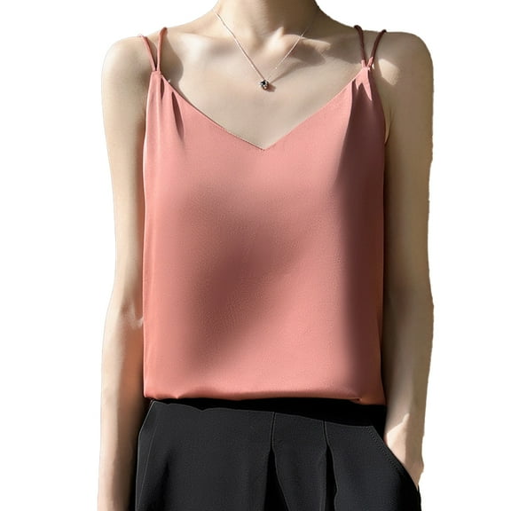 XBASW Womens Silk Satin Tank Top V Neck Camisole Cami Spaghetti Strap Sleeveless Top S-3XL