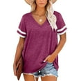 thumbnail image 1 of XBASW Womens T Shirts Short Sleeve V Neck Tees Loose Color Blocking Summer Tops S-2XL, 1 of 12