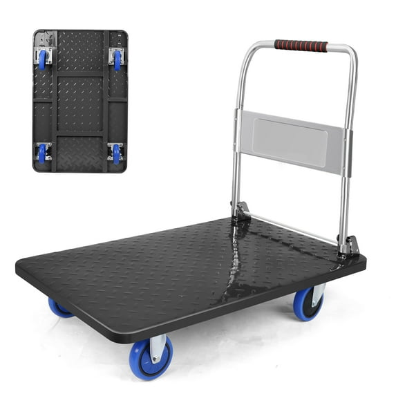 Wedyvko Platform Cart | Steel Plate Moving Dolly Push Hand Folding Truck 2000lbs Foldable | 35*22.8*33 in | Black