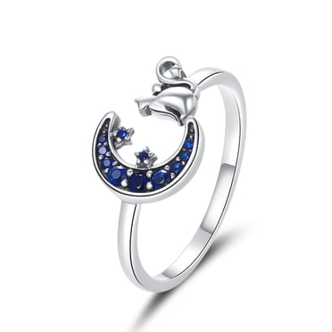 Sterling Silver Black Cat Ring Celtic Knot Crescent Moon Cat Matching Thumb Rings For Women Girls Cute Kitty Animal Pentagram Pentacle Halloween Cats Lover Gifts Size 6-10