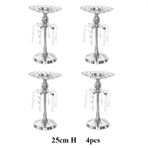 XBMego Silver Crystal Candle Holder Wedding Candlestick Christmas Party Table Centerpieces Candelabra Flower Vase Home Decor (4pcs 25cm)