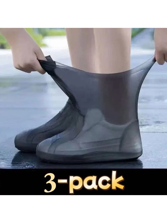 3 Pack Waterproof Shoe Covers, Unisex Reusable Non-Slip Rain Boot Overshoes, Latex Protectors for Walking Footwear, Outdoor Hiking Accessories