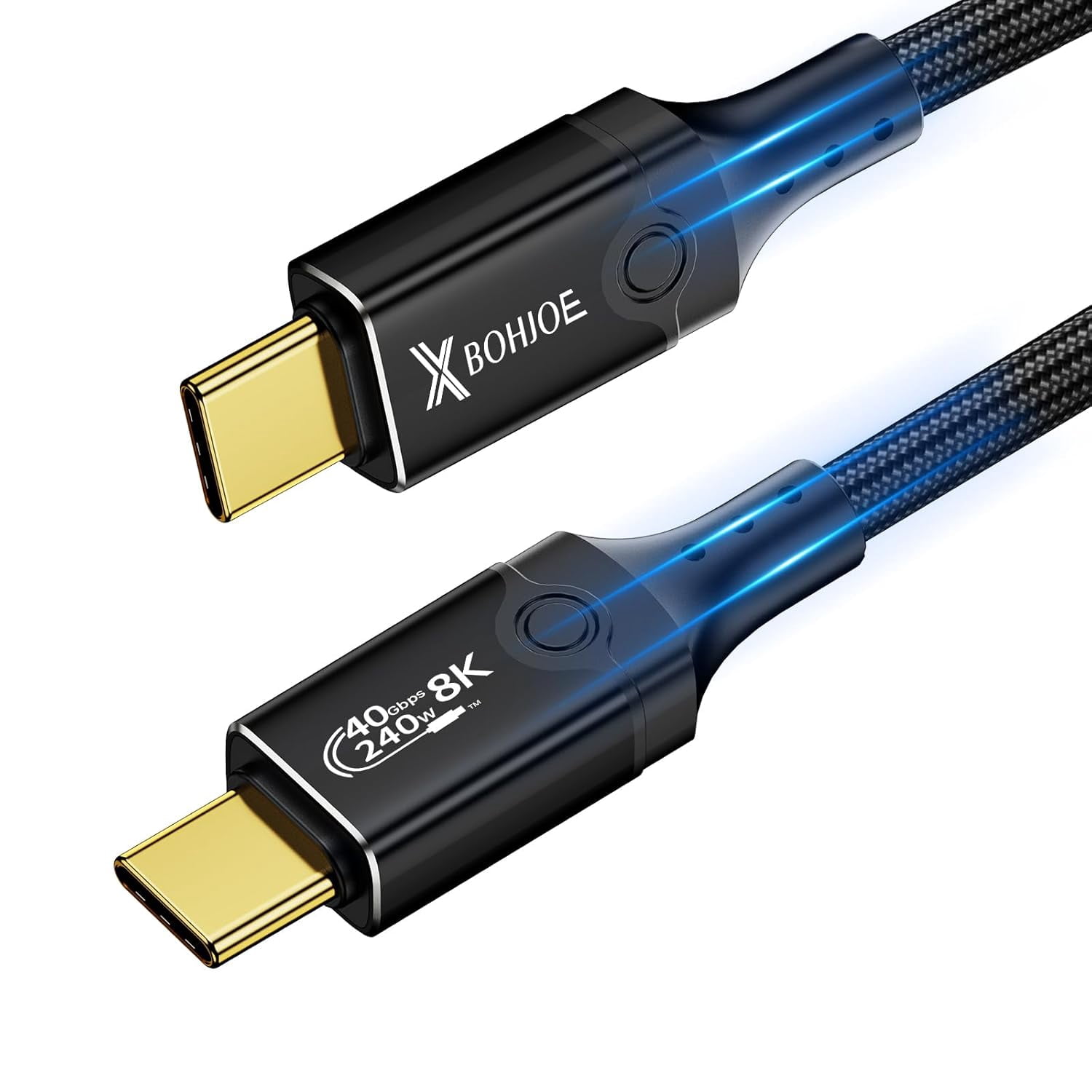XBOHJOE USB4 C Cable 1.5ft Braided 240W USB 4 Cable 40Gbps Sync 8K/5K@60Hz Display for USB4, Thunderbolt 4, Thunderbolt 3, and USB-C Devices