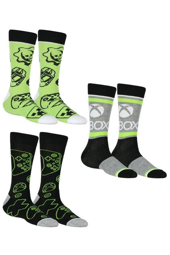 XBOX Men's Gears of War Halo Minecraft 3-Pack Mix and Match Mid-Calf Crew Socks