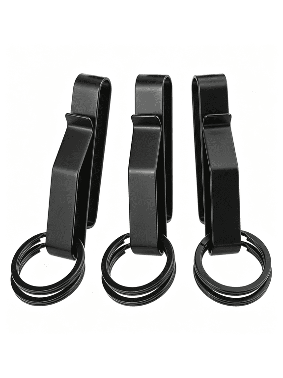 3 Pack Belt Key Holder, Stainless Steel Stealth Belt Loop Key Ring Clip with 4 Keyrings, Fits Belts Up to 2.25 Inch
