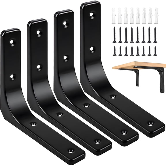 XBQUSVI 4 Pack 4 x 4 Inch Metal Shelf Brackets, Heavy Duty Iron L Hanging Angle Brackets for Wall Countertop Support, Corner Brace Joint, Black