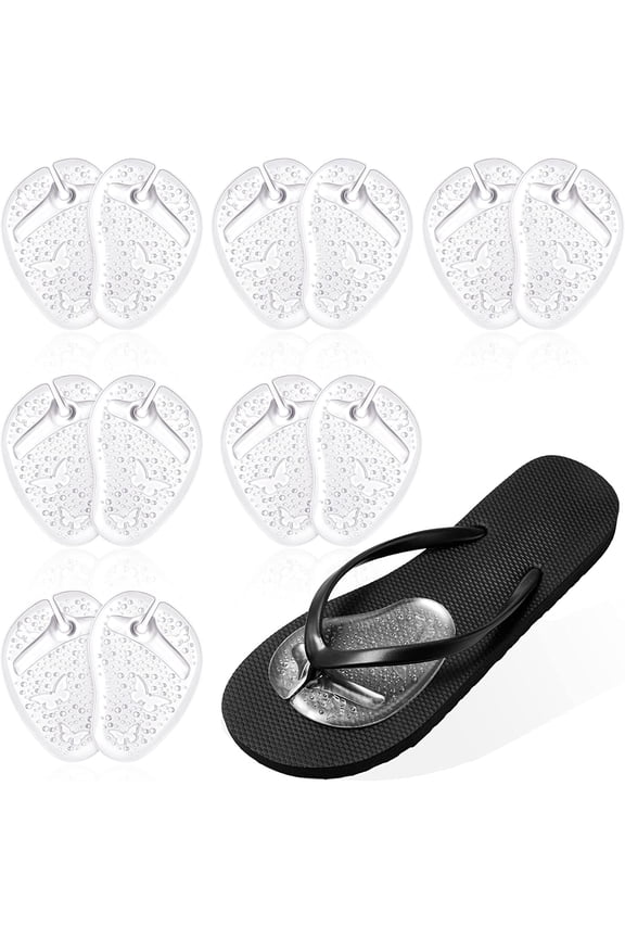 6 Pairs Gel Pads for Thong Sandals, Toe Protectors Metatarsal Forefoot Cushion Inserts Non-Slip Foot Pads for Sandals Thong Post Protector, Clear