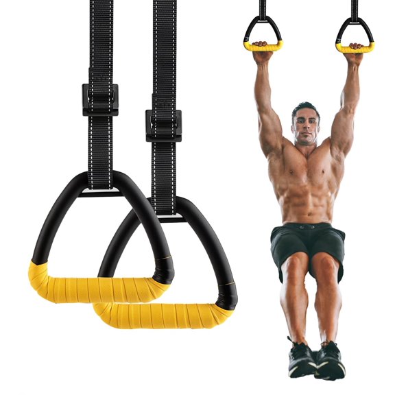 XBQUSVI Gymnastic Rings, Pull Up Rings with No Punch Bar Lanyard for Home Training Workouts
